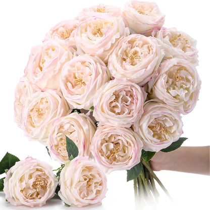 20 Pcs Peonies Artificial Flowers Faux Look Real,Light Pink