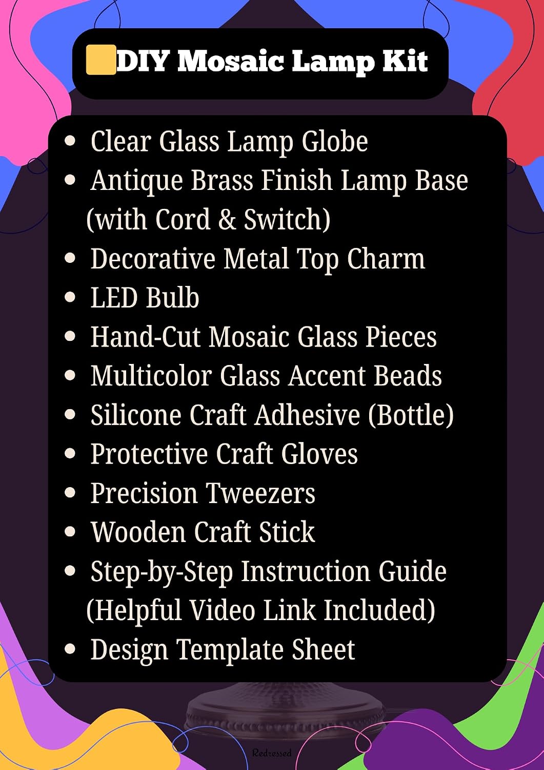 DIY Turkish Moroccan Mosaic Lamp Making Kit – No Grout Needed – Fun, Easy, No Experience Required – Complete Mosaic Art & Craft Project for Adults & Teens – Make Your Own Table Lamp