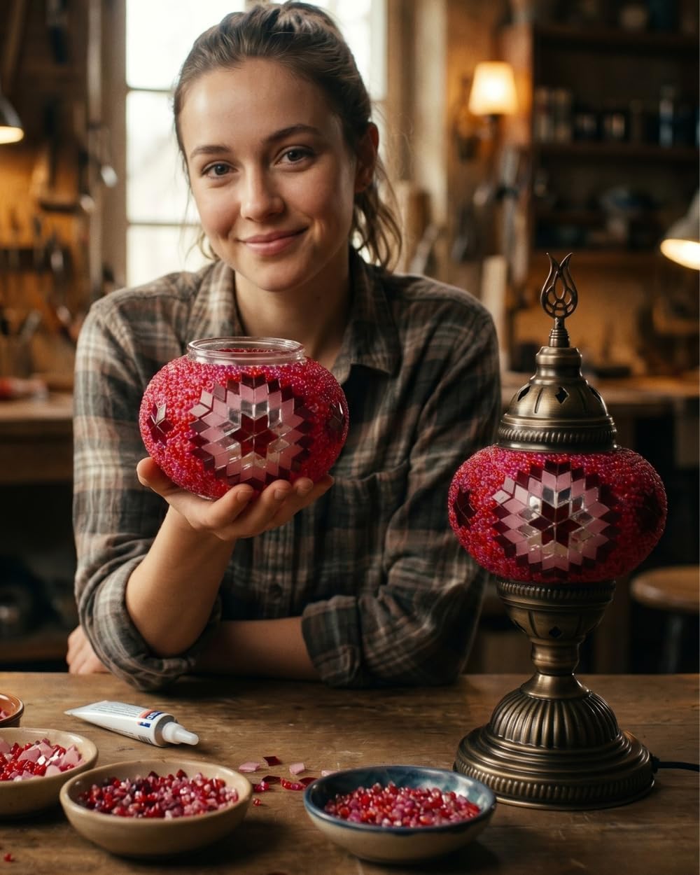 DIY Turkish Moroccan Mosaic Lamp Making Kit – No Grout Needed – Fun, Easy, No Experience Required – Complete Mosaic Art & Craft Project for Adults & Teens – Make Your Own Table Lamp