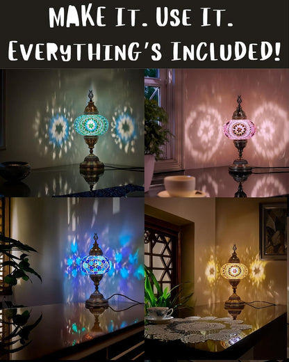 DIY Turkish Moroccan Mosaic Lamp Making Kit – No Grout Needed – Fun, Easy, No Experience Required – Complete Mosaic Art & Craft Project for Adults & Teens – Make Your Own Table Lamp
