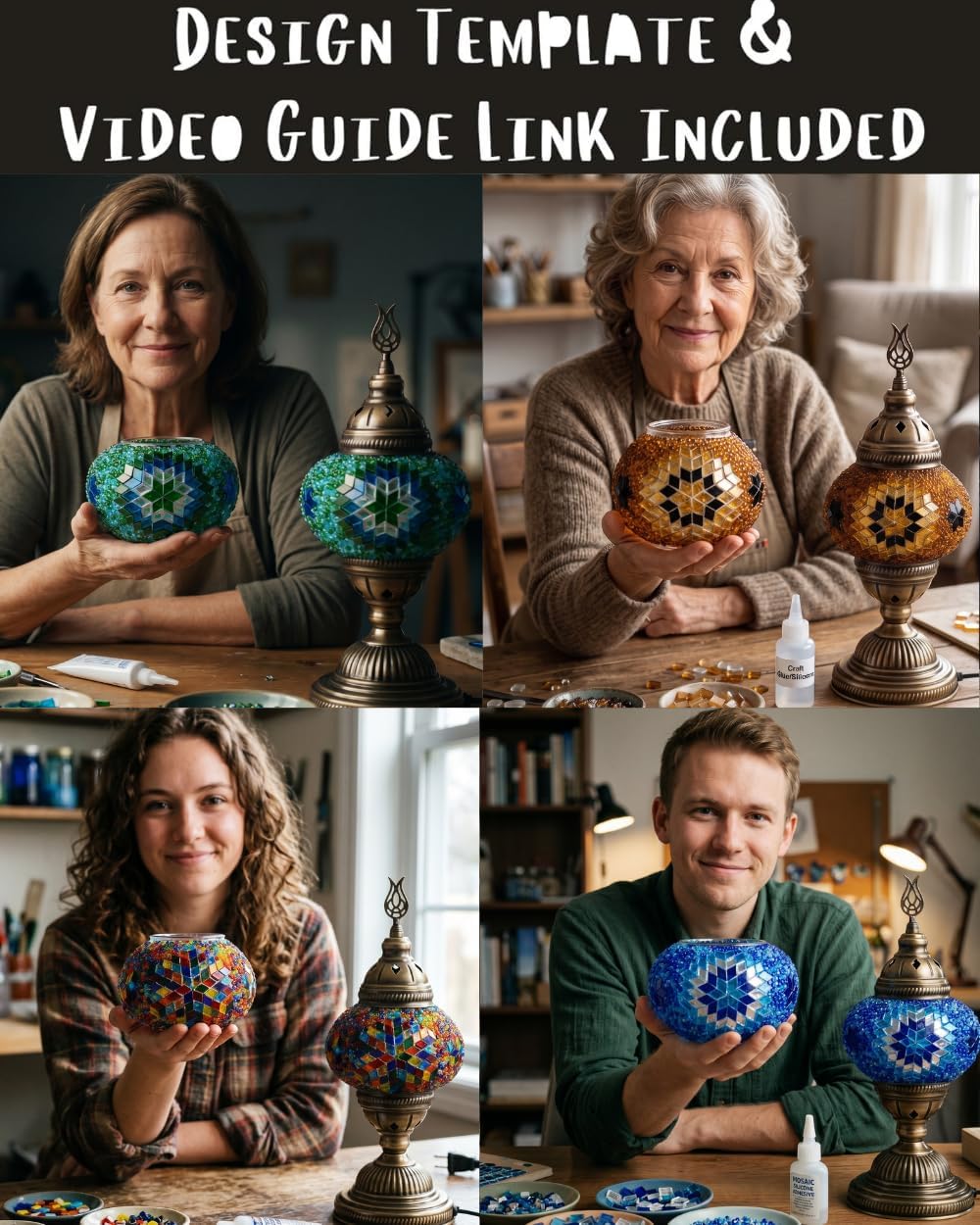 DIY Turkish Moroccan Mosaic Lamp Making Kit – No Grout Needed – Fun, Easy, No Experience Required – Complete Mosaic Art & Craft Project for Adults & Teens – Make Your Own Table Lamp