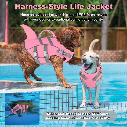 Dog Life Vest Shark, Life Jacket for Dogs, Swim Vest- Lt Pink,XS