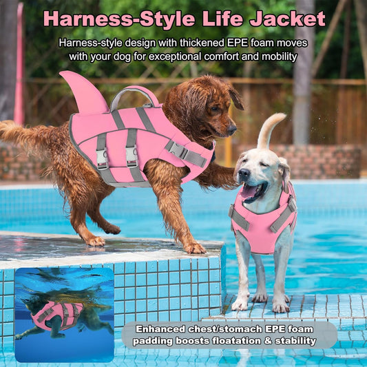 Dog Life Vest Shark, Life Jacket for Dogs, Swim Vest- Lt Pink,XS