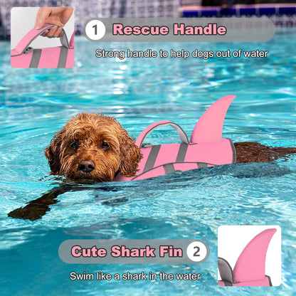 Dog Life Vest Shark, Life Jacket for Dogs, Swim Vest- Lt Pink,XS