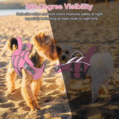 Dog Life Vest Shark, Life Jacket for Dogs, Swim Vest- Lt Pink,XS
