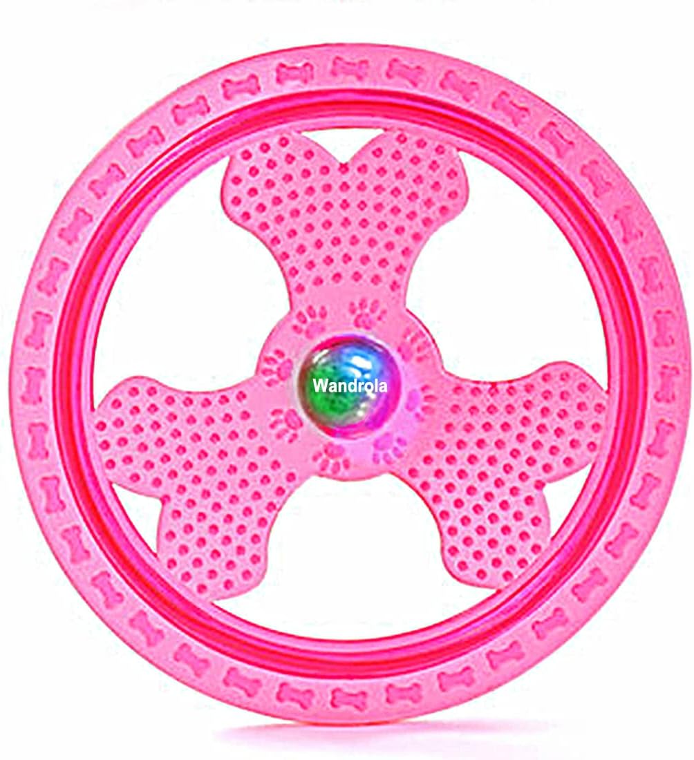 Flying Disc Dog Sport Toy with Flashing LED Lights, Light Up Pet Disk for Ultimate Night Time Play, Pink