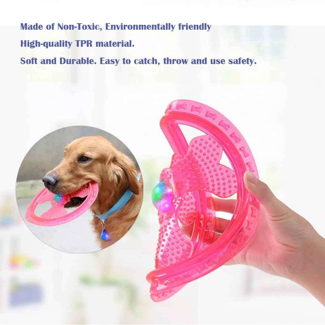 Flying Disc Dog Sport Toy with Flashing LED Lights, Light Up Pet Disk for Ultimate Night Time Play, Pink