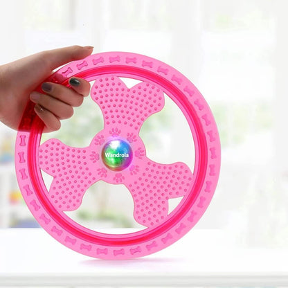 Flying Disc Dog Sport Toy with Flashing LED Lights, Light Up Pet Disk for Ultimate Night Time Play, Pink