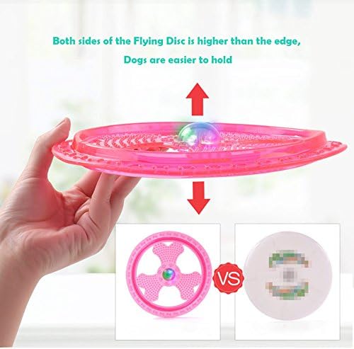 Flying Disc Dog Sport Toy with Flashing LED Lights, Light Up Pet Disk for Ultimate Night Time Play, Pink