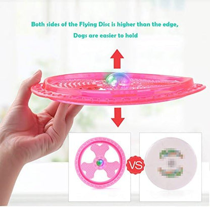 Flying Disc Dog Sport Toy with Flashing LED Lights, Light Up Pet Disk for Ultimate Night Time Play, Pink