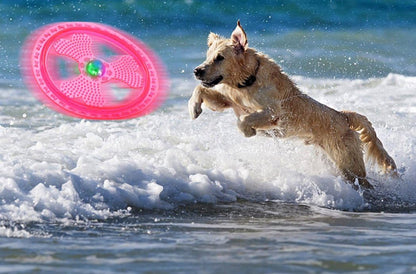 Flying Disc Dog Sport Toy with Flashing LED Lights, Light Up Pet Disk for Ultimate Night Time Play, Pink