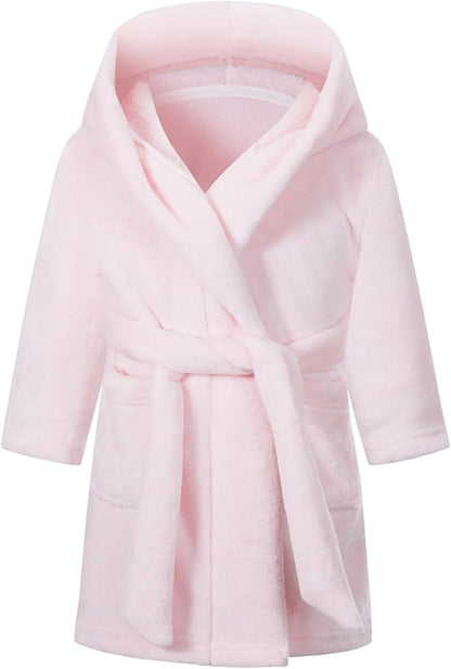 Kids Toddler Boys Girls Fleece Robe Soft Hooded Bathrobe Pajamas Sleepwear 2-16 Years
