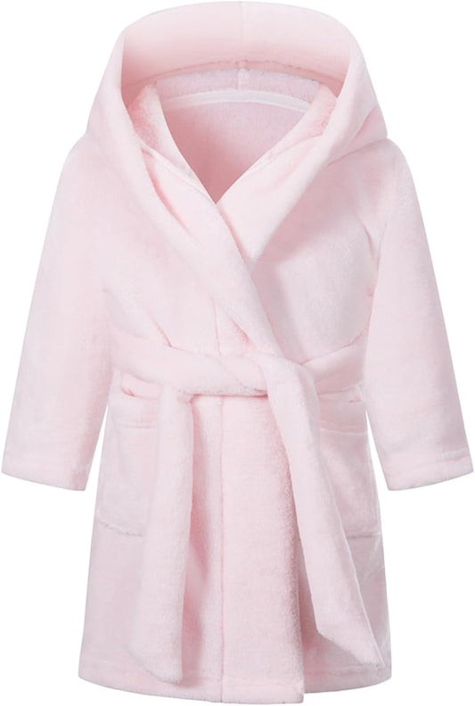 Kids Toddler Boys Girls Fleece Robe Soft Hooded Bathrobe Pajamas Sleepwear 2-16 Years