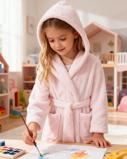 Kids Toddler Boys Girls Fleece Robe Soft Hooded Bathrobe Pajamas Sleepwear 2-16 Years