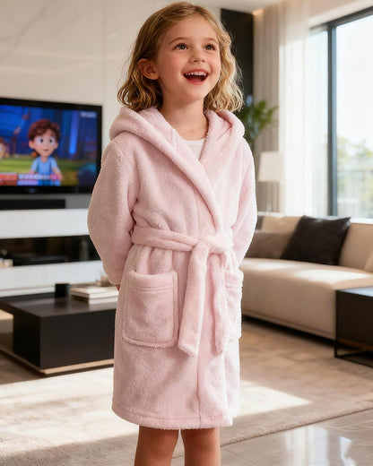 Kids Toddler Boys Girls Fleece Robe Soft Hooded Bathrobe Pajamas Sleepwear 2-16 Years