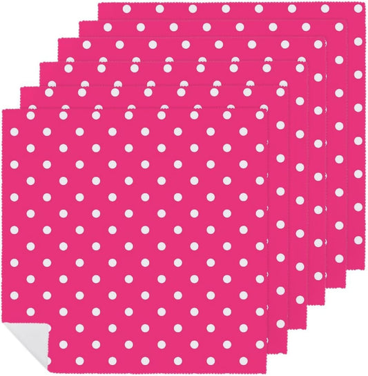 Pink Polka Dot Soft and Lightweight Napkins, Suitable for Dining Tables 6 PCS