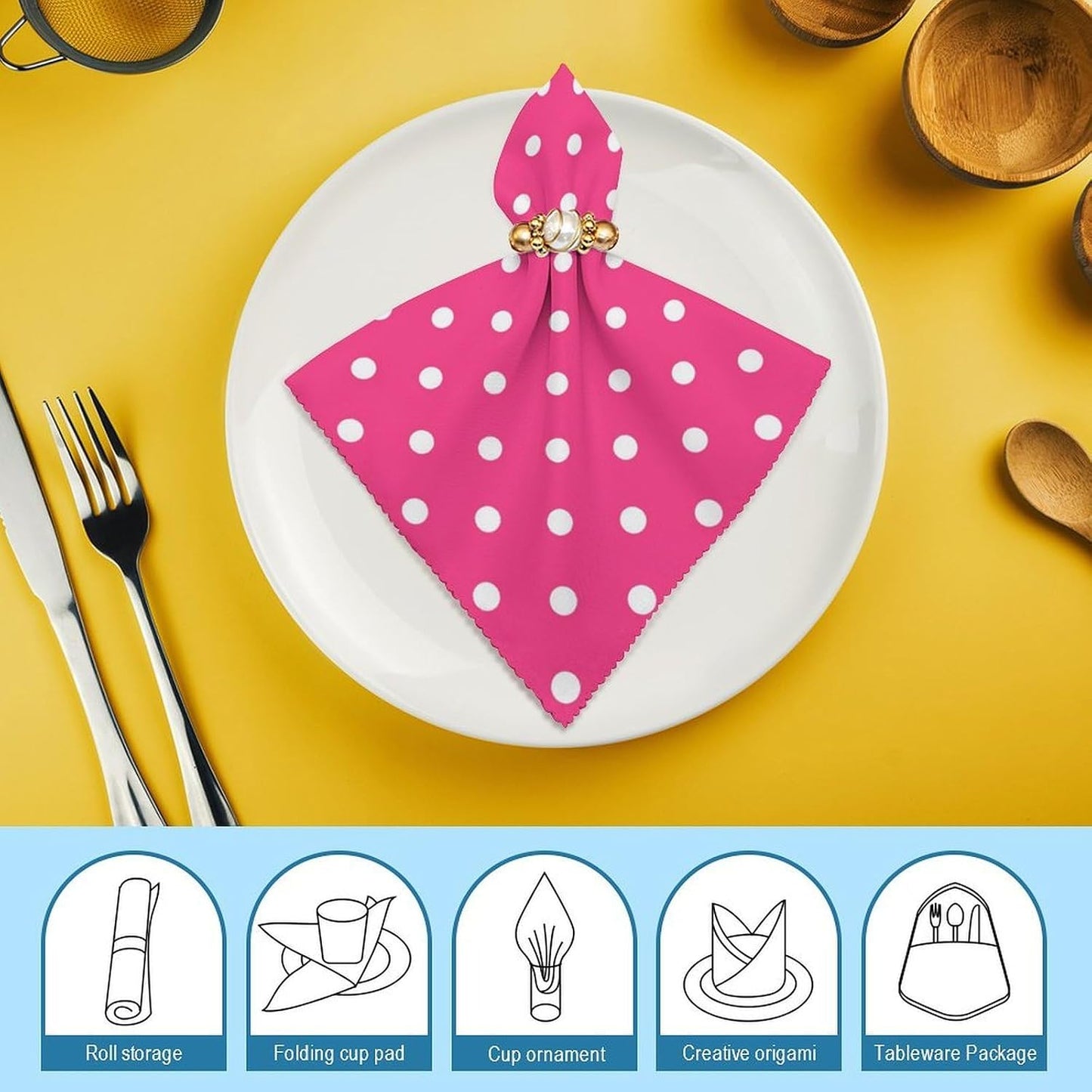 Pink Polka Dot Soft and Lightweight Napkins, Suitable for Dining Tables 6 PCS