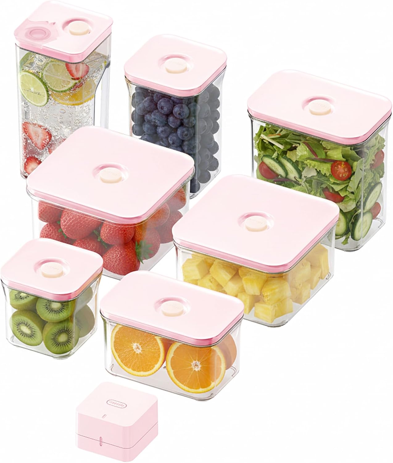 Premium Airtight Food Storage Containers ROSE 8P/SET, 6pcs Container, 1pcs Water Pitcher and Vacuum Sealer. Patented Double Silicone Lining, 100% Leak Proof, BPA-FREE