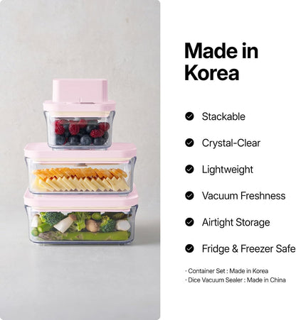 Premium Airtight Food Storage Containers ROSE 8P/SET, 6pcs Container, 1pcs Water Pitcher and Vacuum Sealer. Patented Double Silicone Lining, 100% Leak Proof, BPA-FREE