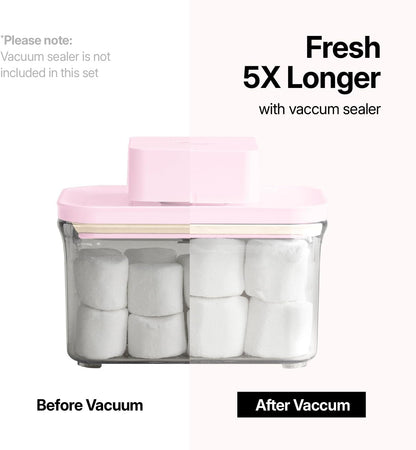 Premium Airtight Food Storage Containers ROSE 8P/SET, 6pcs Container, 1pcs Water Pitcher and Vacuum Sealer. Patented Double Silicone Lining, 100% Leak Proof, BPA-FREE