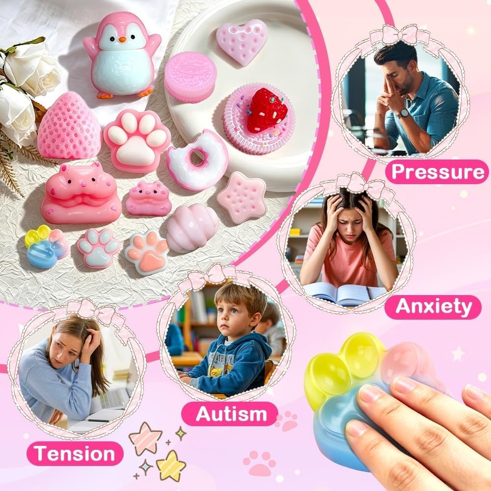 14Pcs Taba Squishies Toys, Cute Taba Fufu Squishy Toy Stress Relief Toys Sensory for Kids Adults, Squeeze Toys for Anxiety, Party Favors, Birthday Gifts, Classroom Prizes