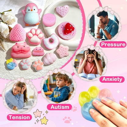 14Pcs Taba Squishies Toys, Cute Taba Fufu Squishy Toy Stress Relief Toys Sensory for Kids Adults, Squeeze Toys for Anxiety, Party Favors, Birthday Gifts, Classroom Prizes
