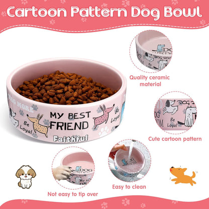2 Pcs 5 Inch Ceramic Dog Bowls Dishes for Small Dogs, Pink