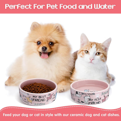 2 Pcs 5 Inch Ceramic Dog Bowls Dishes for Small Dogs, Pink