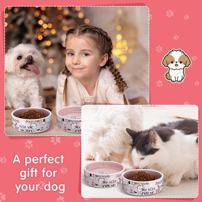 2 Pcs 5 Inch Ceramic Dog Bowls Dishes for Small Dogs, Pink