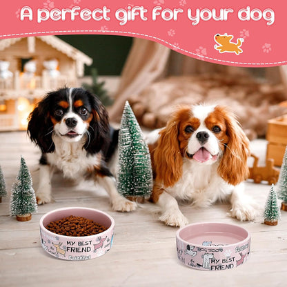 2 Pcs 5 Inch Ceramic Dog Bowls Dishes for Small Dogs, Pink
