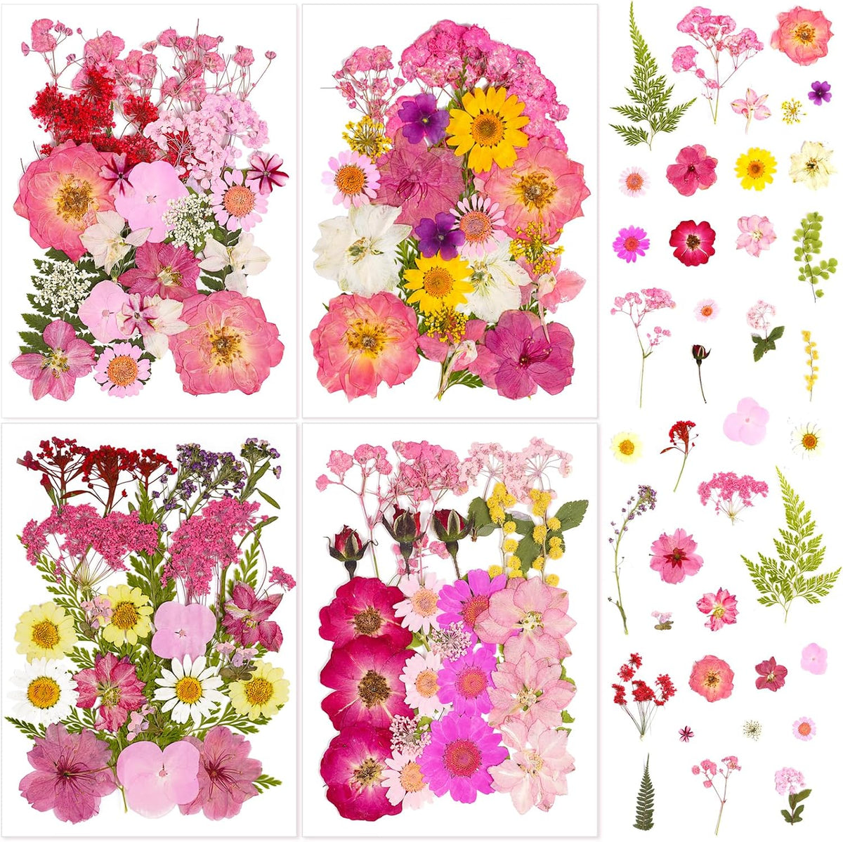 Pressed Flowers Bulk Dried Flowers for Crafts,Real Natural Pressed Flowers Dry Leaves Kit for Crafts Resin Mold Jewelry Candle Soap Making Scrapbooking Nails DIY（Pink Style）