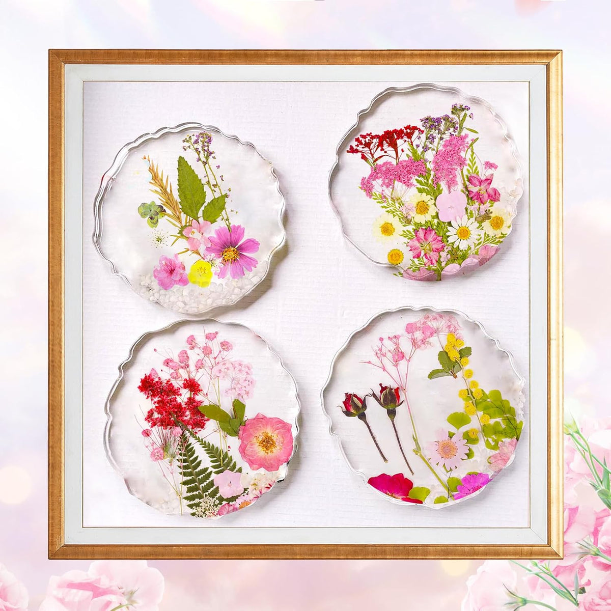 Pressed Flowers Bulk Dried Flowers for Crafts,Real Natural Pressed Flowers Dry Leaves Kit for Crafts Resin Mold Jewelry Candle Soap Making Scrapbooking Nails DIY（Pink Style）