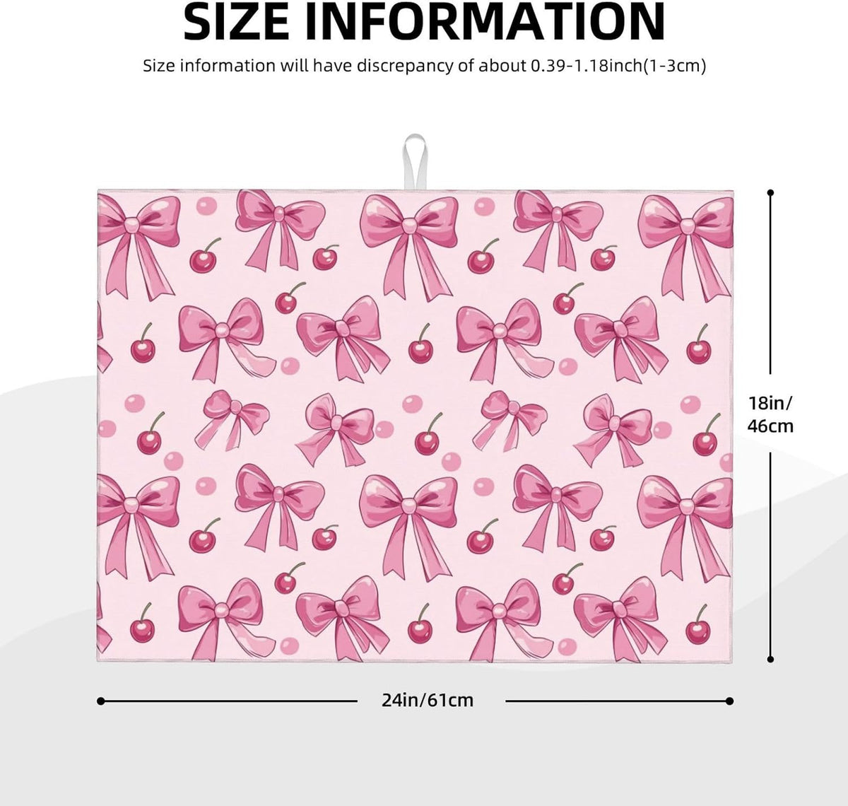 Dish Drying Mat for Kitchen Pink Bow Pattern Cherry Counter Absorbent Dishes Drainer Microfiber Large 18x24 Inch