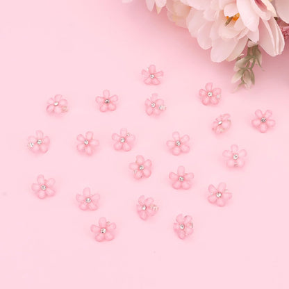 Mini Pink Flower Hair Accessories - 20Pcs Rhinestone Decorative Barrettes, Pins and Clips for Girls, Women, Weddings and Bridal Occasions