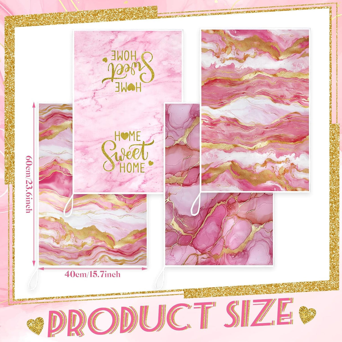 4 Pcs Pink and Gold Kitchen Dish Towels Marble Bathroom Hand Towels