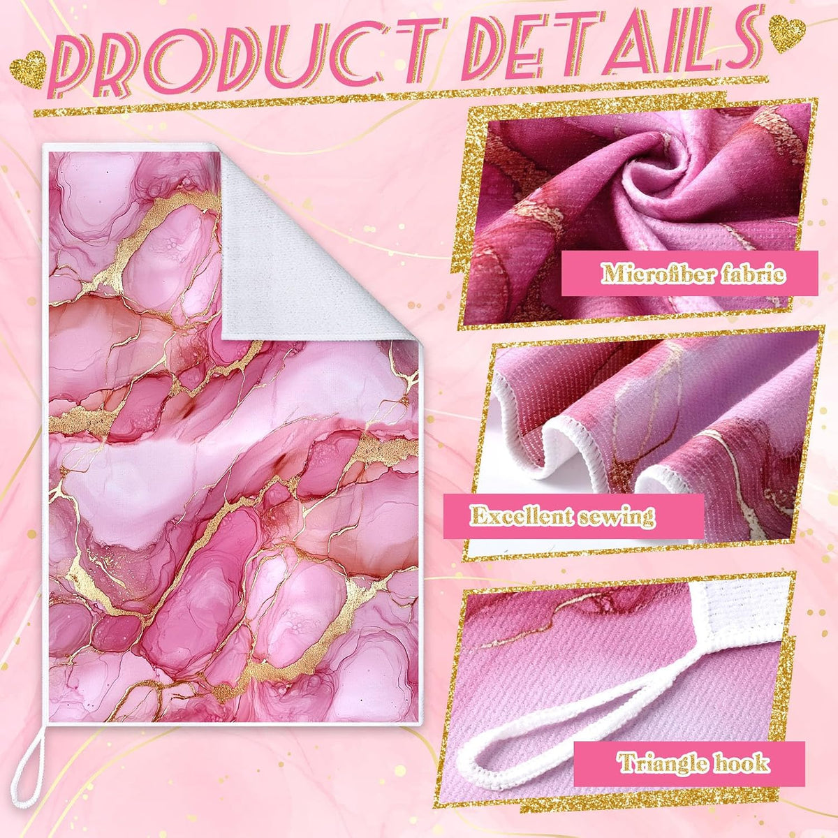 4 Pcs Pink and Gold Kitchen Dish Towels Marble Bathroom Hand Towels