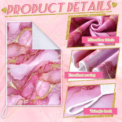 4 Pcs Pink and Gold Kitchen Dish Towels Marble Bathroom Hand Towels