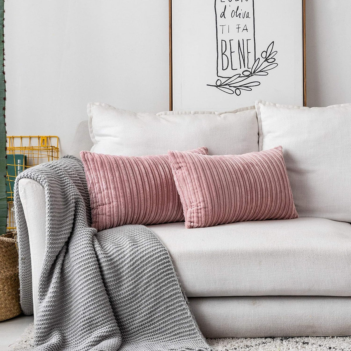 Velvet Pillow Covers Soft Striped Decorative Throw Cushion Case with Hidden Zipper for Valentine's Day Couch/Bedroom/Sofa, Cozy Solid Oblong Lumbar Pillowcase 1 Piece 12"x20", Baby Pink