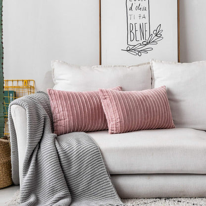 Velvet Pillow Covers Soft Striped Decorative Throw Cushion Case with Hidden Zipper for Valentine's Day Couch/Bedroom/Sofa, Cozy Solid Oblong Lumbar Pillowcase 1 Piece 12"x20", Baby Pink