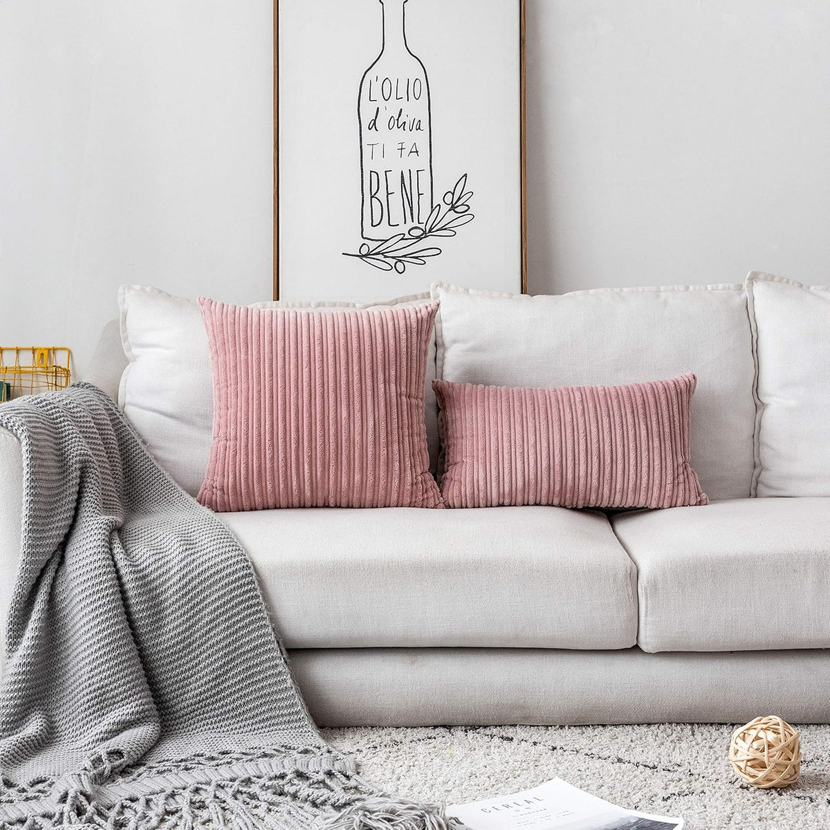 Velvet Pillow Covers Soft Striped Decorative Throw Cushion Case with Hidden Zipper for Valentine's Day Couch/Bedroom/Sofa, Cozy Solid Oblong Lumbar Pillowcase 1 Piece 12"x20", Baby Pink