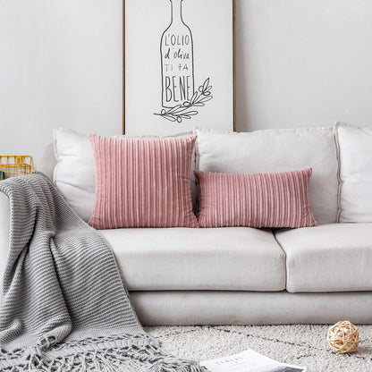 Velvet Pillow Covers Soft Striped Decorative Throw Cushion Case with Hidden Zipper for Valentine's Day Couch/Bedroom/Sofa, Cozy Solid Oblong Lumbar Pillowcase 1 Piece 12"x20", Baby Pink