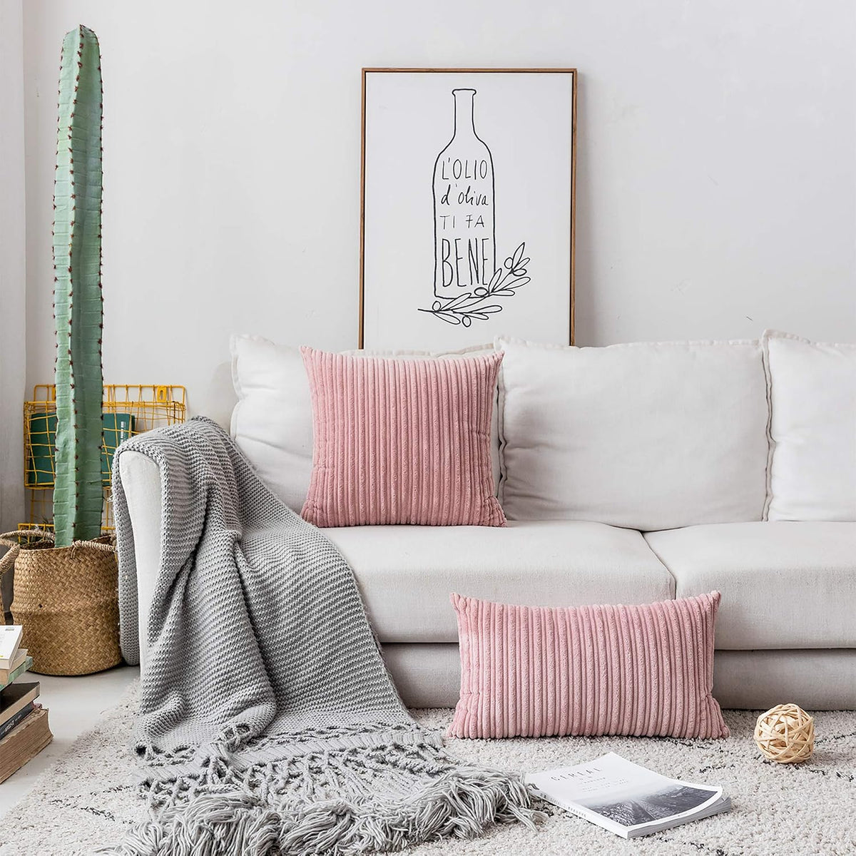 Velvet Pillow Covers Soft Striped Decorative Throw Cushion Case with Hidden Zipper for Valentine's Day Couch/Bedroom/Sofa, Cozy Solid Oblong Lumbar Pillowcase 1 Piece 12"x20", Baby Pink