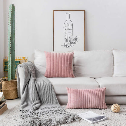 Velvet Pillow Covers Soft Striped Decorative Throw Cushion Case with Hidden Zipper for Valentine's Day Couch/Bedroom/Sofa, Cozy Solid Oblong Lumbar Pillowcase 1 Piece 12"x20", Baby Pink