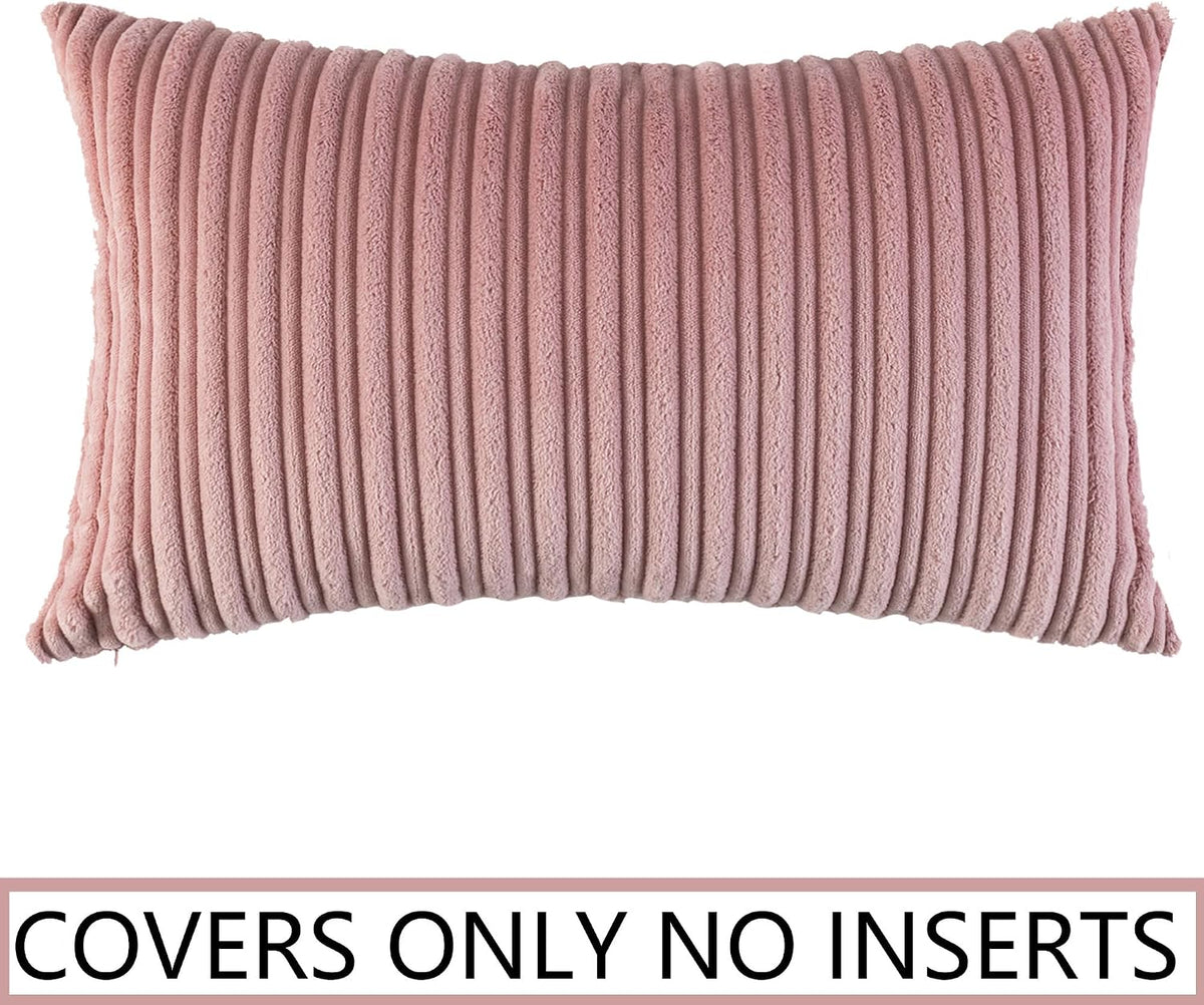 Velvet Pillow Covers Soft Striped Decorative Throw Cushion Case with Hidden Zipper for Valentine's Day Couch/Bedroom/Sofa, Cozy Solid Oblong Lumbar Pillowcase 1 Piece 12"x20", Baby Pink