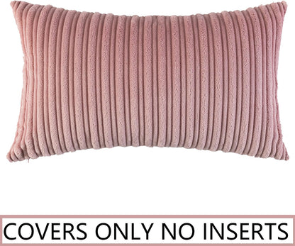 Velvet Pillow Covers Soft Striped Decorative Throw Cushion Case with Hidden Zipper for Valentine's Day Couch/Bedroom/Sofa, Cozy Solid Oblong Lumbar Pillowcase 1 Piece 12"x20", Baby Pink