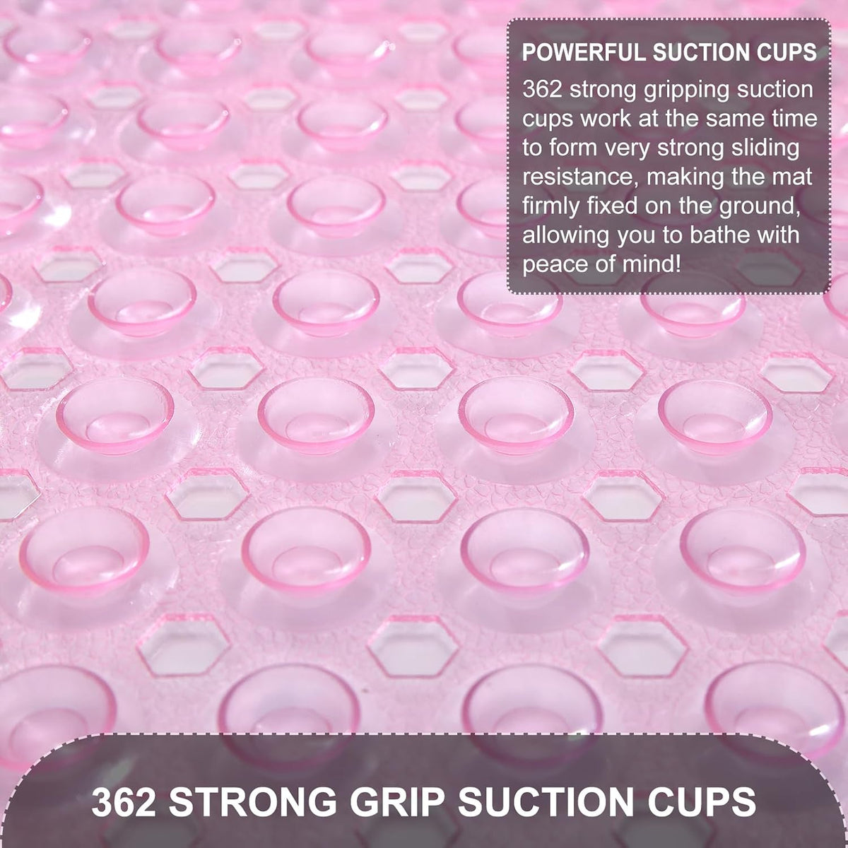 Bath Tub and Shower Mats, Non Slip 40 x 16 Inch Extra Large Bathtub Mat, Machine Washable Bathmat with Drain Holes, Suction Cups for Bathroom Floor, Clear Pink