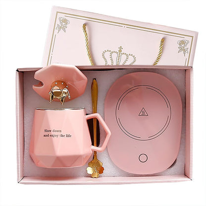 Coffee Warmer for Desk with Mug Set. Birthday Gifts Graduation Gifts for Woman. Coffee Cup Warmer with Automatic Shut Off, Heated Coffee Mug. Drink Warmer for Cocoa, Tea, Milk (Pink)