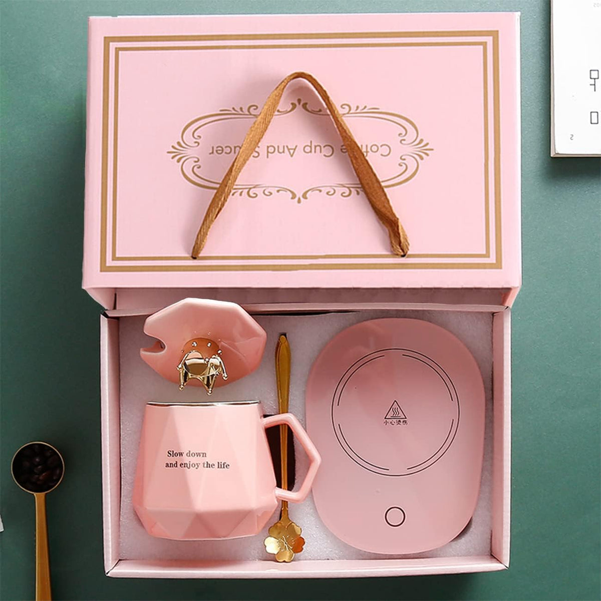 Coffee Warmer for Desk with Mug Set. Birthday Gifts Graduation Gifts for Woman. Coffee Cup Warmer with Automatic Shut Off, Heated Coffee Mug. Drink Warmer for Cocoa, Tea, Milk (Pink)