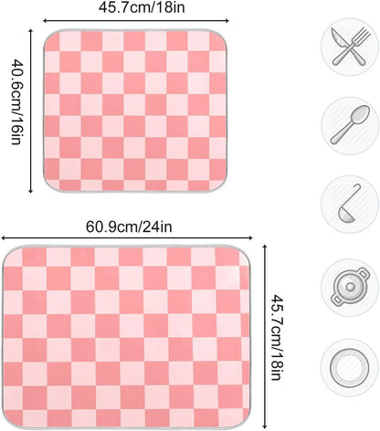 Buffalo Plaid Pink Dish Drying Mat for Kitchen Countertop 18x24 Chessboard Rectangle Large Drying Mat Reusable Quick Dry Dish Sink Absorbent Mats Dishwasher Easy Clean Decorative Home Essentials