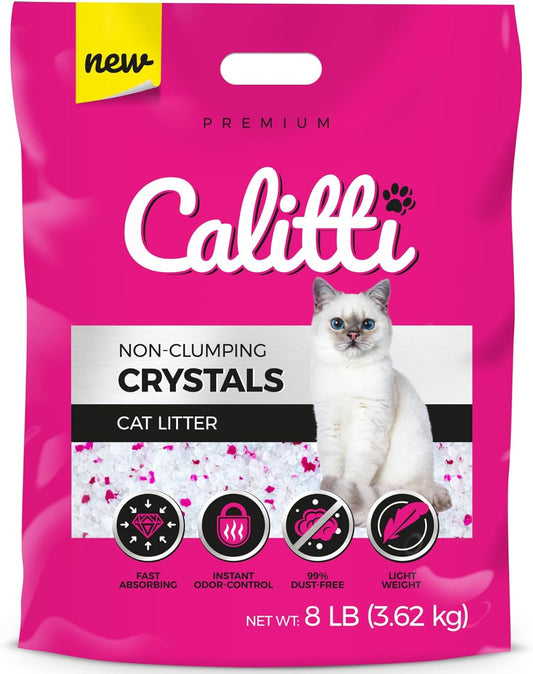 Calitti Premium Crystal Cat Litter – 99.9% Dust Free, Maximum Odor Control, Soft on Paws, Low Tracking, Lightweight Silica Gel, Non-Clumping, Multi-Cat, Unscented – 8 lb Bag